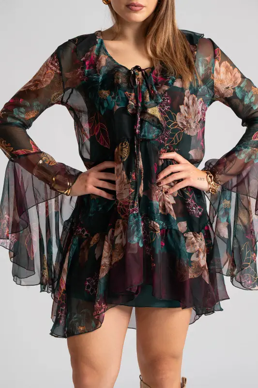 Dress Neckline Ruffle Floral