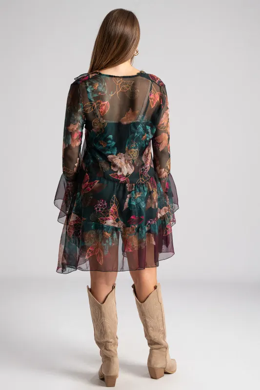 Dress Neckline Ruffle Floral