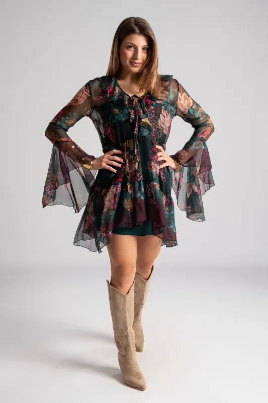 Dress Neckline Ruffle Floral