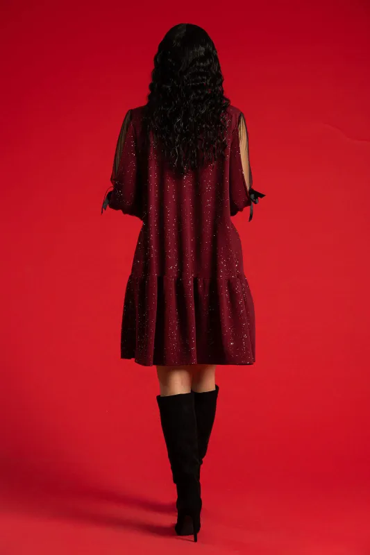 Dress Ruffle Sleeves Bow Knot