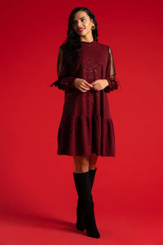 Dress Ruffle Sleeves Bow Knot