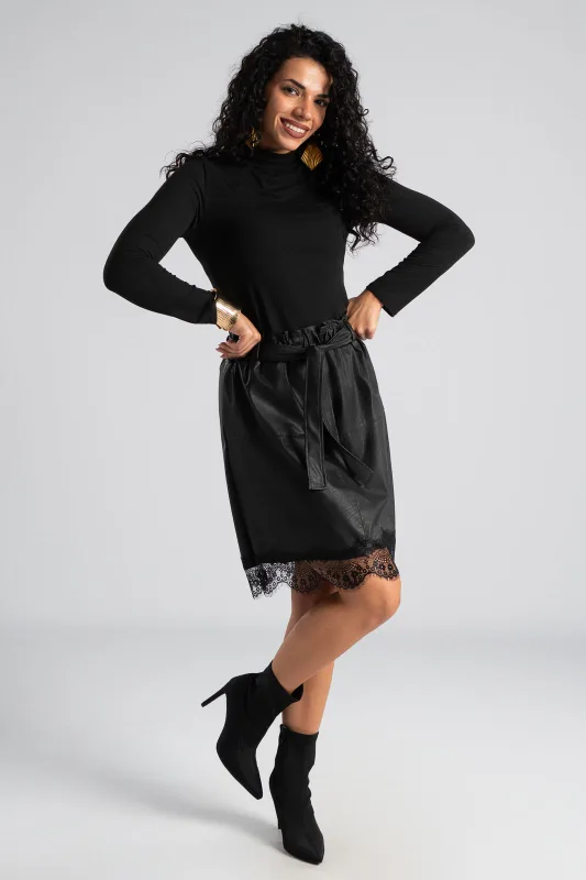 Φούστα Δερματίνη Δαντέλα Τελείωμα