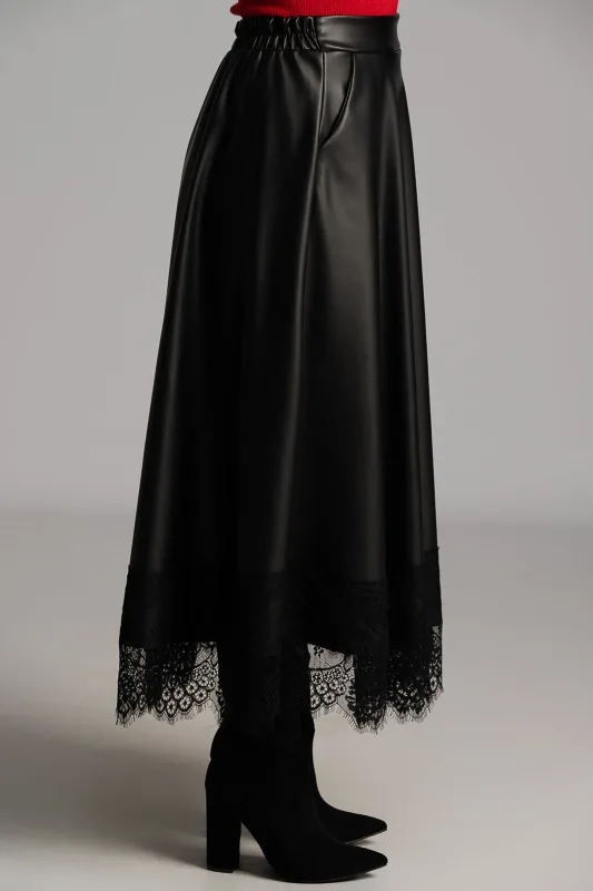 Φούστα Δερματίνη Δαντέλα Τελείωμα