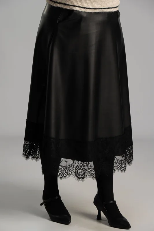 Φούστα Δερματίνη Δαντέλα Τελείωμα