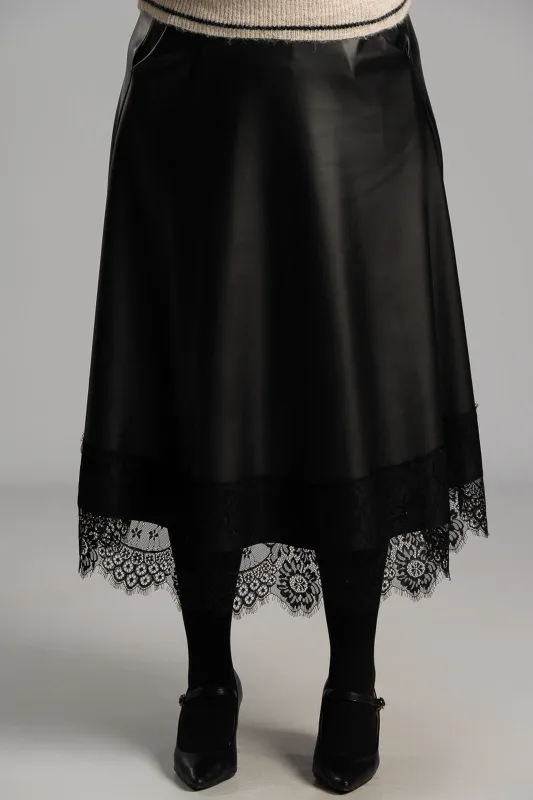 Φούστα Δερματίνη Δαντέλα Τελείωμα