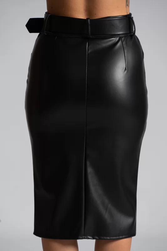 Skirt Leatherette Midi Buttons