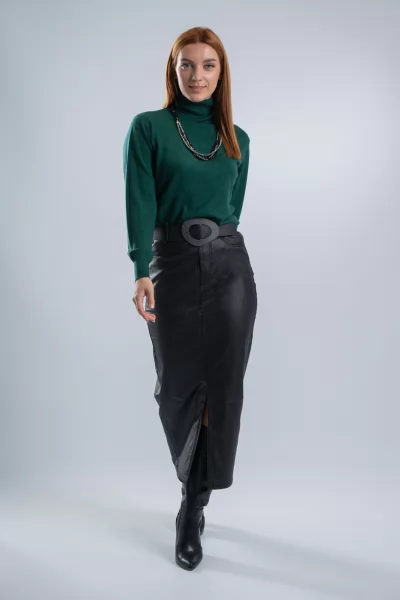 Φούστα Δερματίνη High Waist Μαύρη