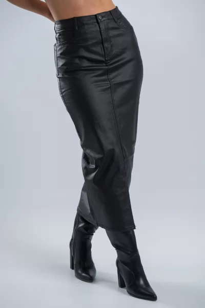 Φούστα Δερματίνη High Waist Μαύρη