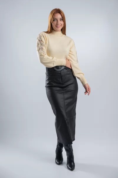 Φούστα Δερματίνη High Waist Μαύρη