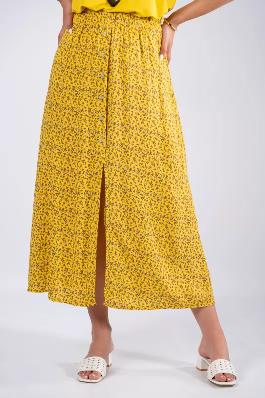 Skirt Floral Buttons Yellow