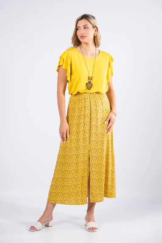 Φούστα Floral Κουμπιά Yellow