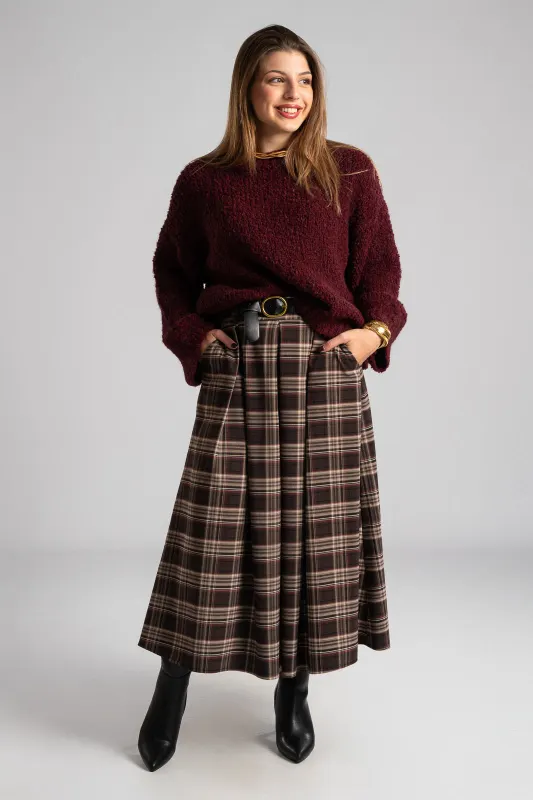 Φούστα Καρό Midi Δερματίνη Ζώνη