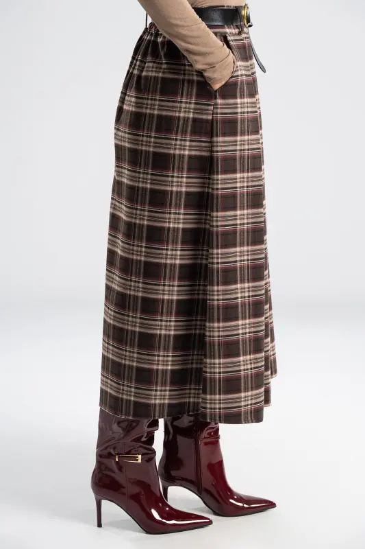 Φούστα Καρό Midi Δερματίνη Ζώνη