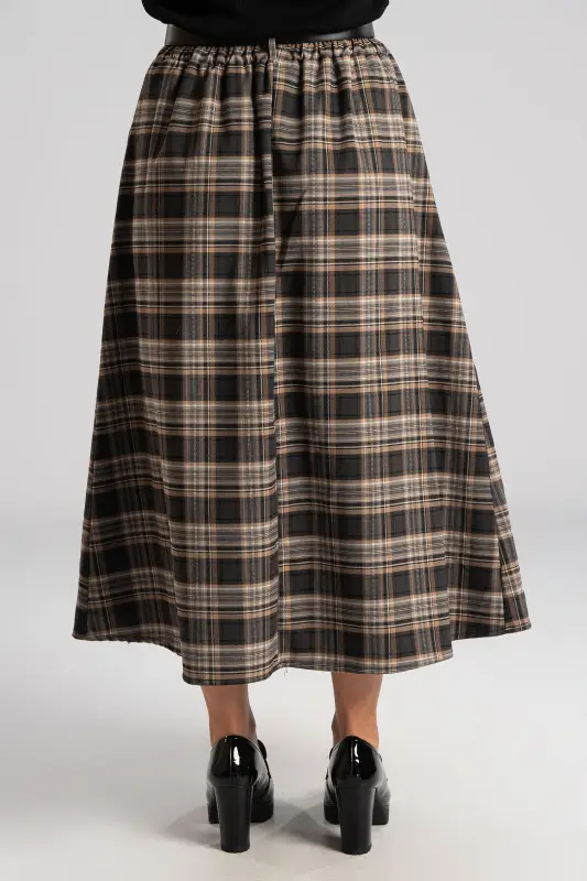 Φούστα Καρό Midi Δερματίνη Ζώνη