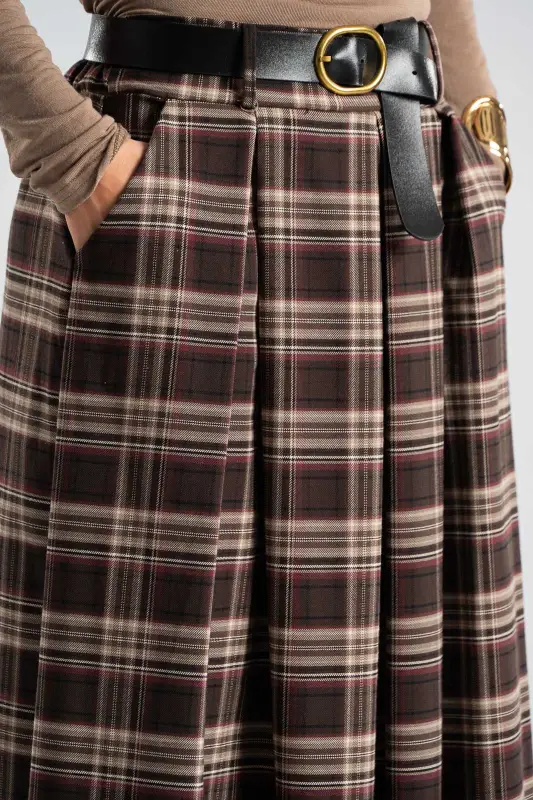 Φούστα Καρό Midi Δερματίνη Ζώνη