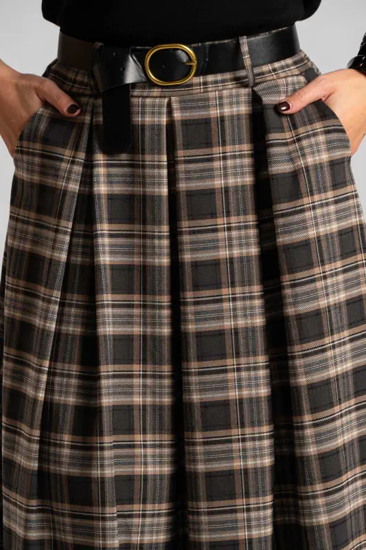 Φούστα Καρό Midi Δερματίνη Ζώνη