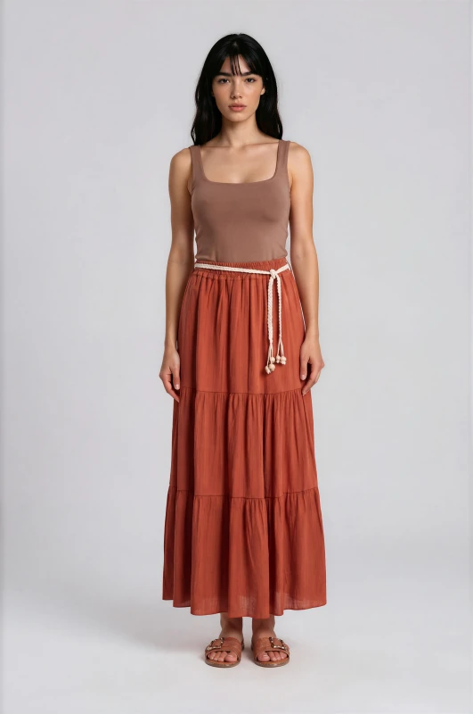 Elina Maxi Skirt Ruffles Belt 