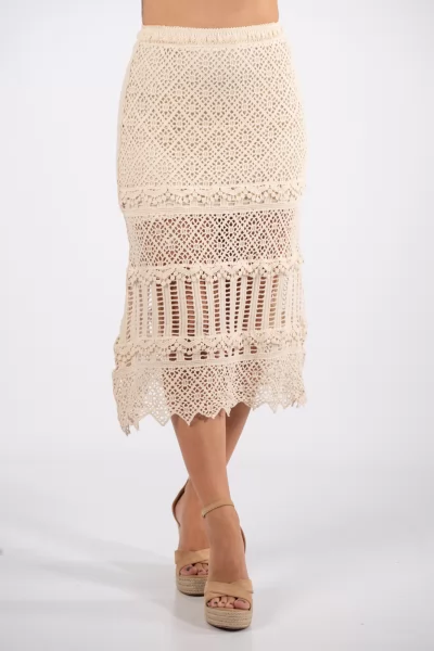 Φούστα Midi Crochet Cream