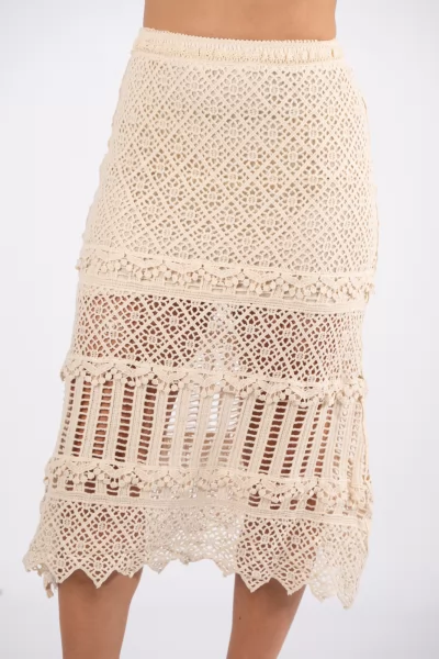 Φούστα Midi Crochet Cream