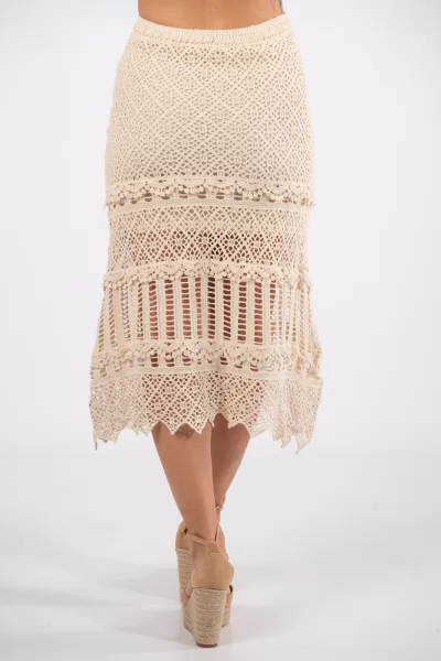 Φούστα Midi Crochet Cream