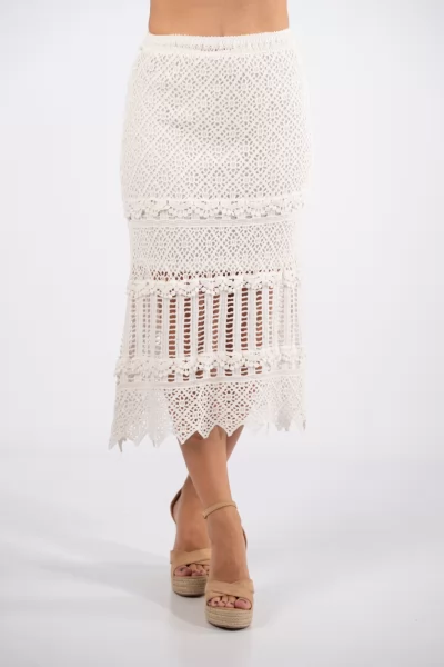 Φούστα Midi Crochet Λευκό