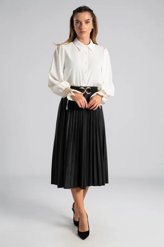 Midi Skirt Leatherette Pleated