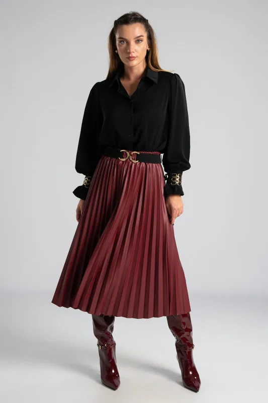 Midi Skirt Leatherette Pleated