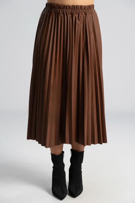 Φούστα Midi Δερματίνη Πλισέ