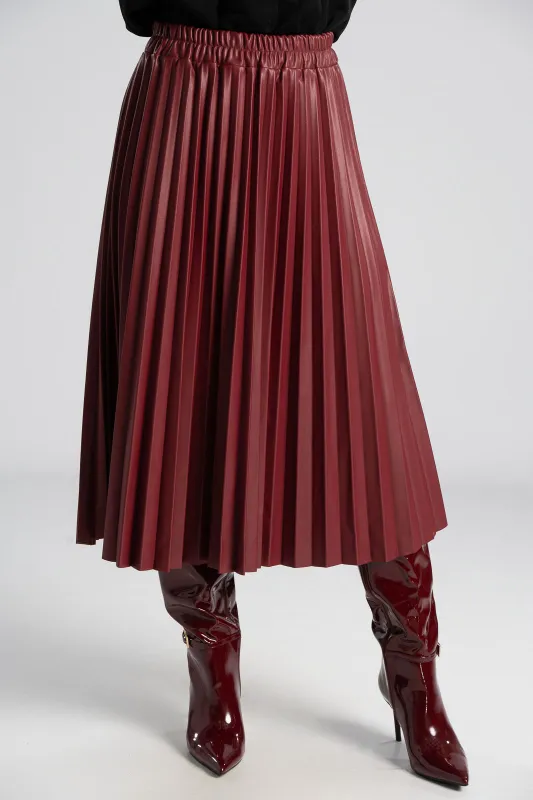 Φούστα Midi Δερματίνη Πλισέ
