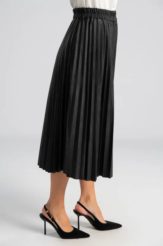 Φούστα Midi Δερματίνη Πλισέ