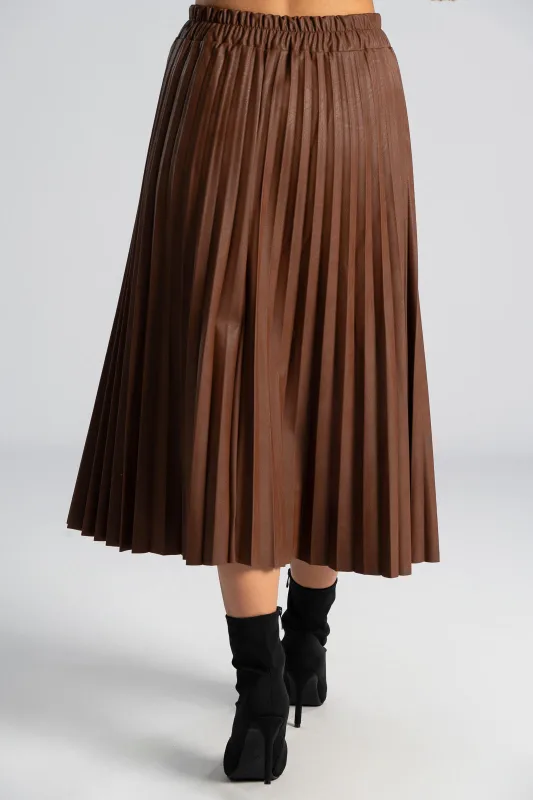Φούστα Midi Δερματίνη Πλισέ