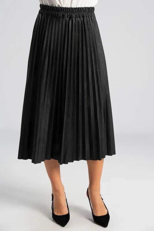 Φούστα Midi Δερματίνη Πλισέ