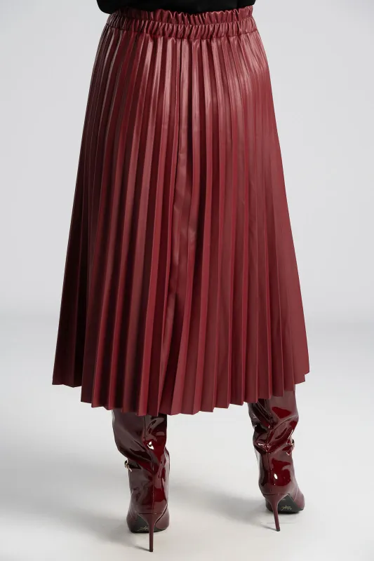 Φούστα Midi Δερματίνη Πλισέ