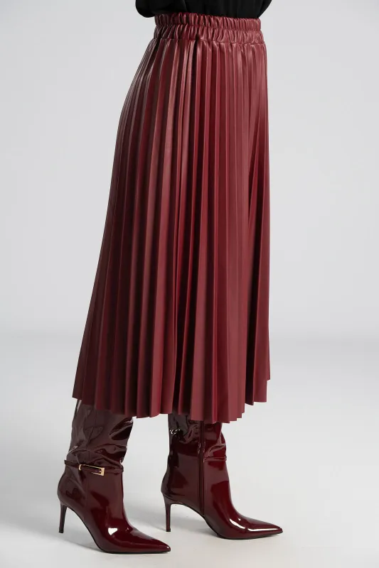 Φούστα Midi Δερματίνη Πλισέ