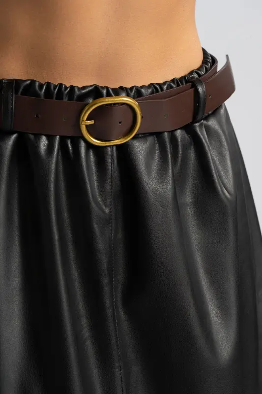 Midi Leatherette Skirt Belt