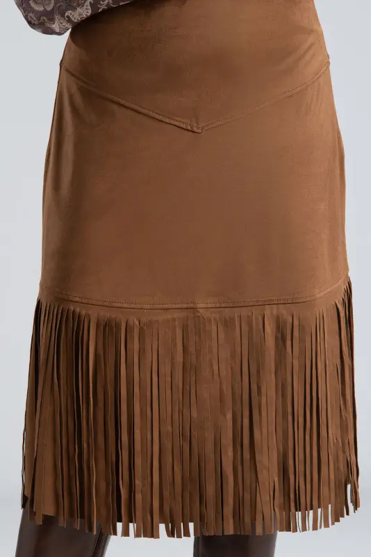 Φούστα Midi Suede Κρόσσια