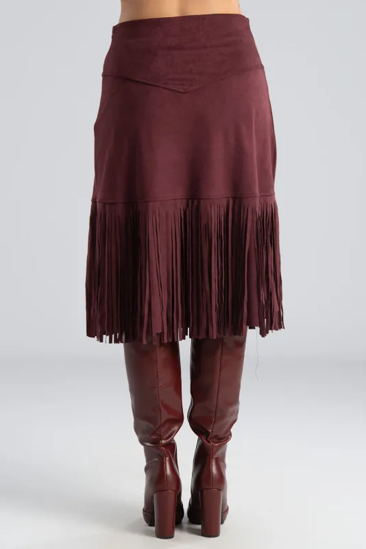 Φούστα Midi Suede Κρόσσια