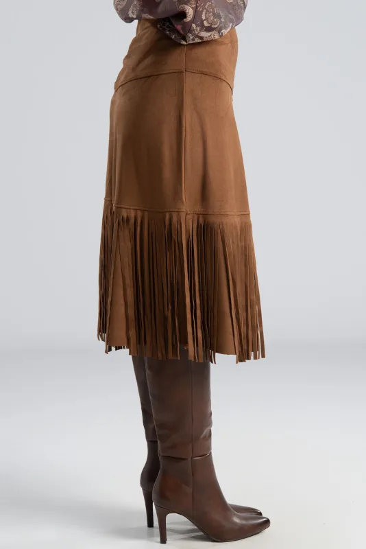 Φούστα Midi Suede Κρόσσια