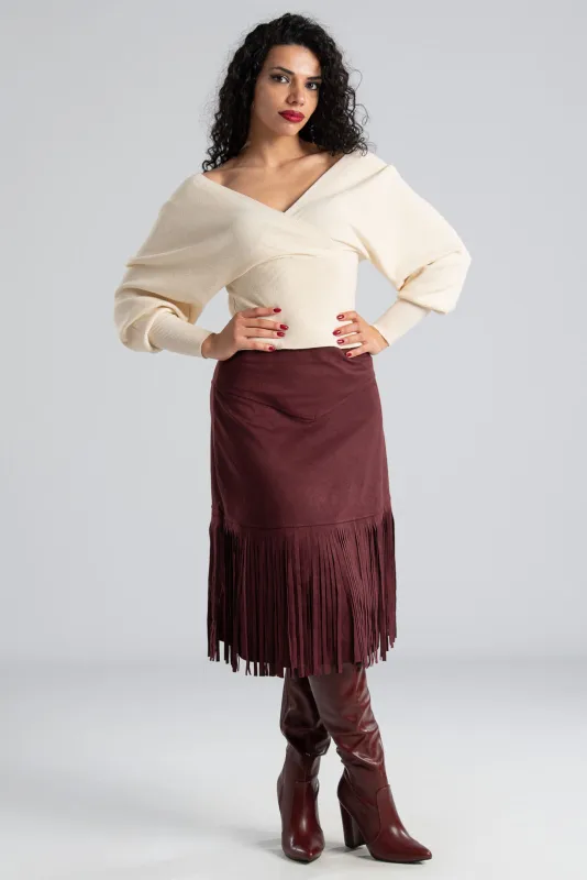 Φούστα Midi Suede Κρόσσια