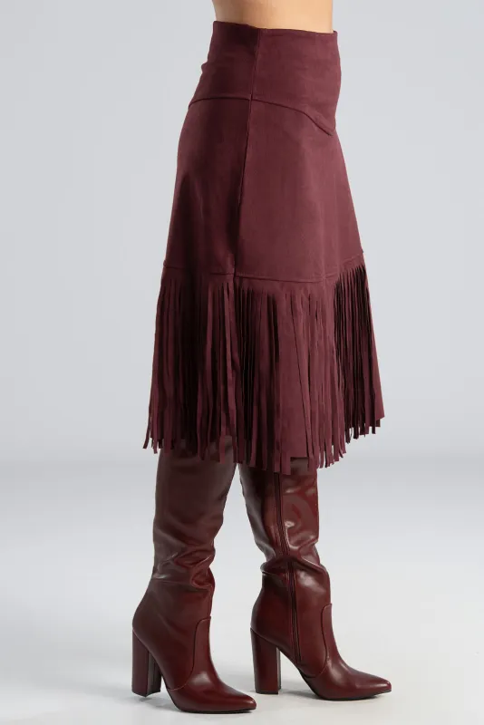 Φούστα Midi Suede Κρόσσια