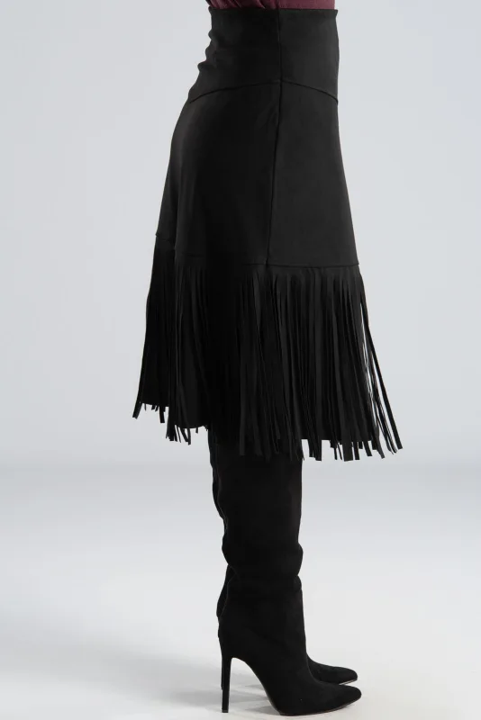 Φούστα Midi Suede Κρόσσια