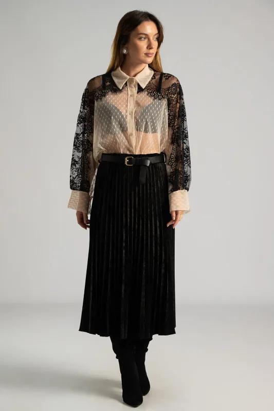 Φούστα Midi Velvet Πλισέ