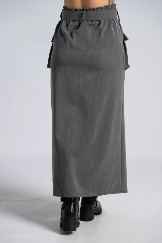 Midi Skirt Gold Buttons Grey