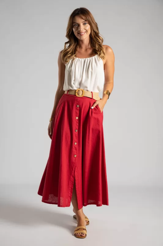 Skirt Solid Color Straw Belt