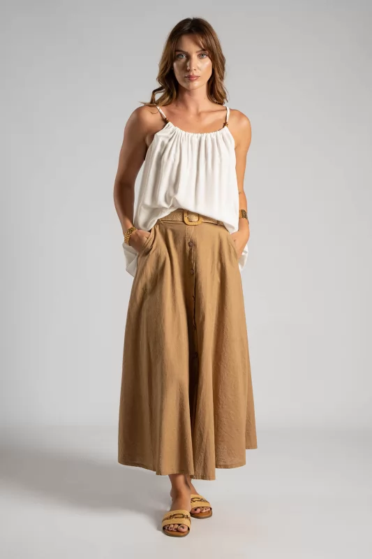 Skirt Solid Color Straw Belt