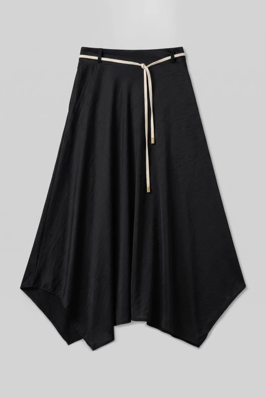 Satin Skirt Asymmetrical Belt 