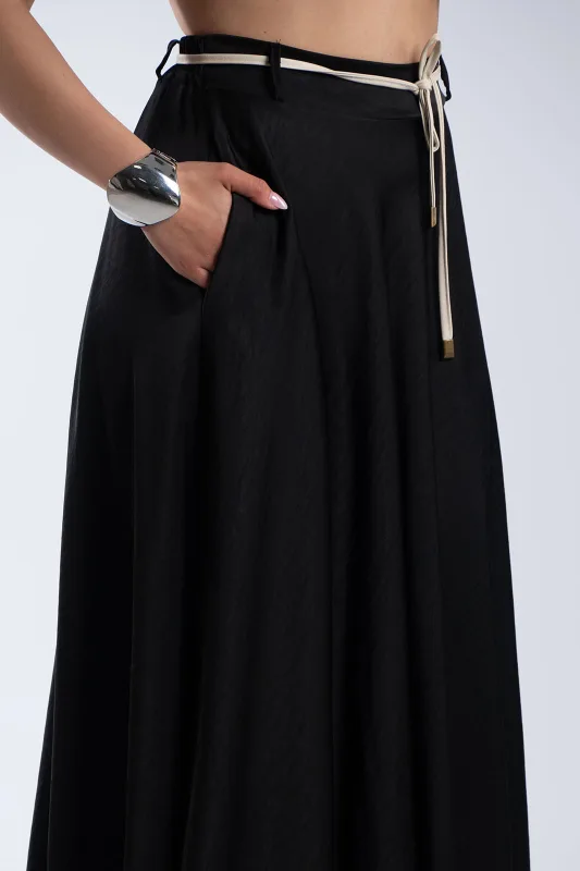 Satin Skirt Asymmetrical Belt 