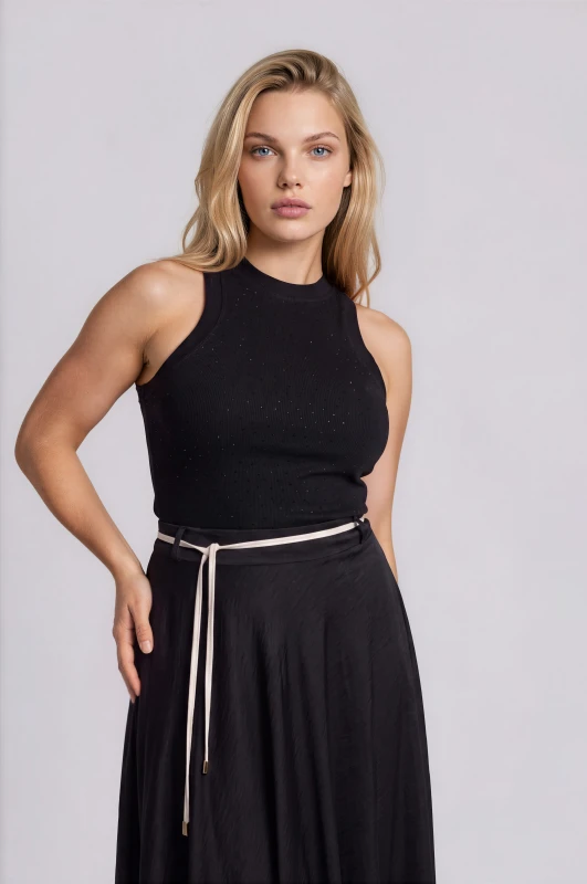 Satin Skirt Asymmetrical Belt 