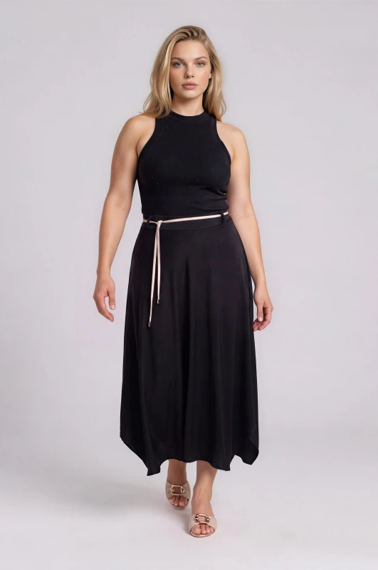 Satin Skirt Asymmetrical Belt 