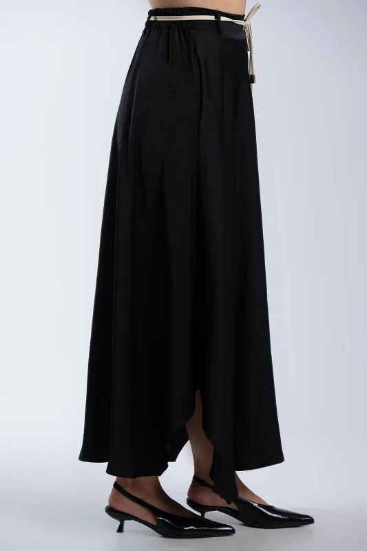 Satin Skirt Asymmetrical Belt 